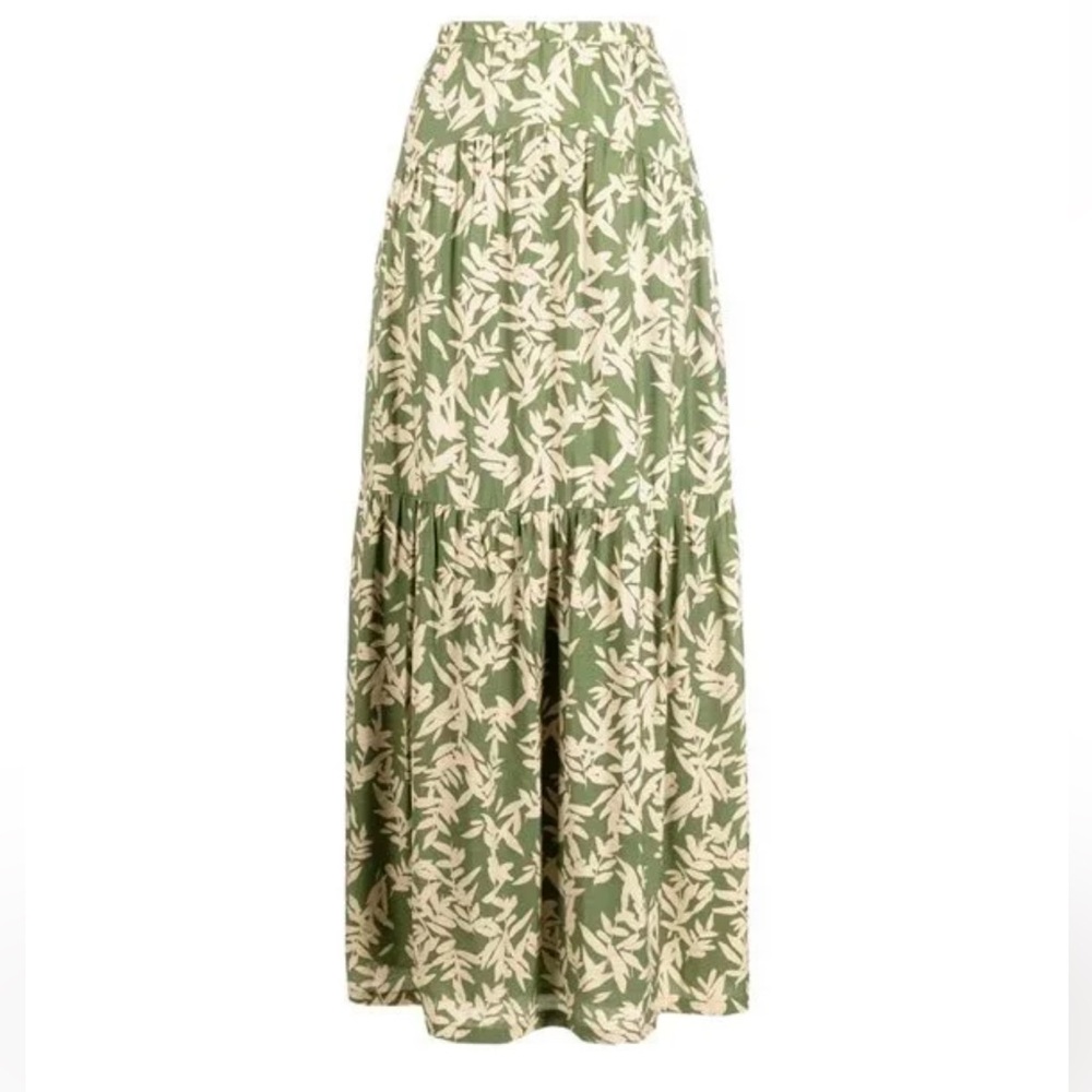 ba&sh Olive Green and Cream Floral Maxi Skirt